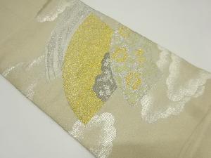 アンティーク 地紙に観世水・草花模様織り出し袋帯(材料)